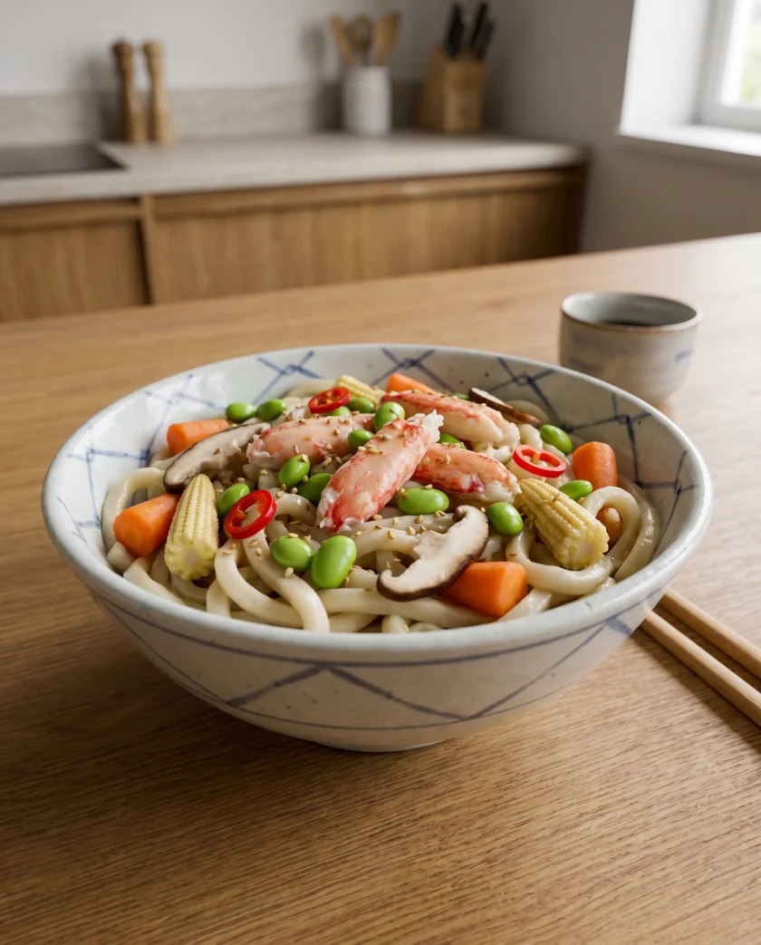 Salade de nouilles udon au crabe